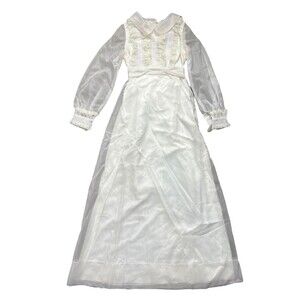 Vtg Emma Domb Off White Prairie Wedding Dress Puff Sleeve Romantic Sz 7